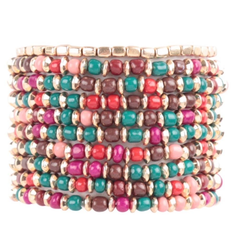 Colorful Beaded Bracelet Set, Green/Gold/Pink/Etc..NEW✔️.  PINK AVAIL SEPARATELY